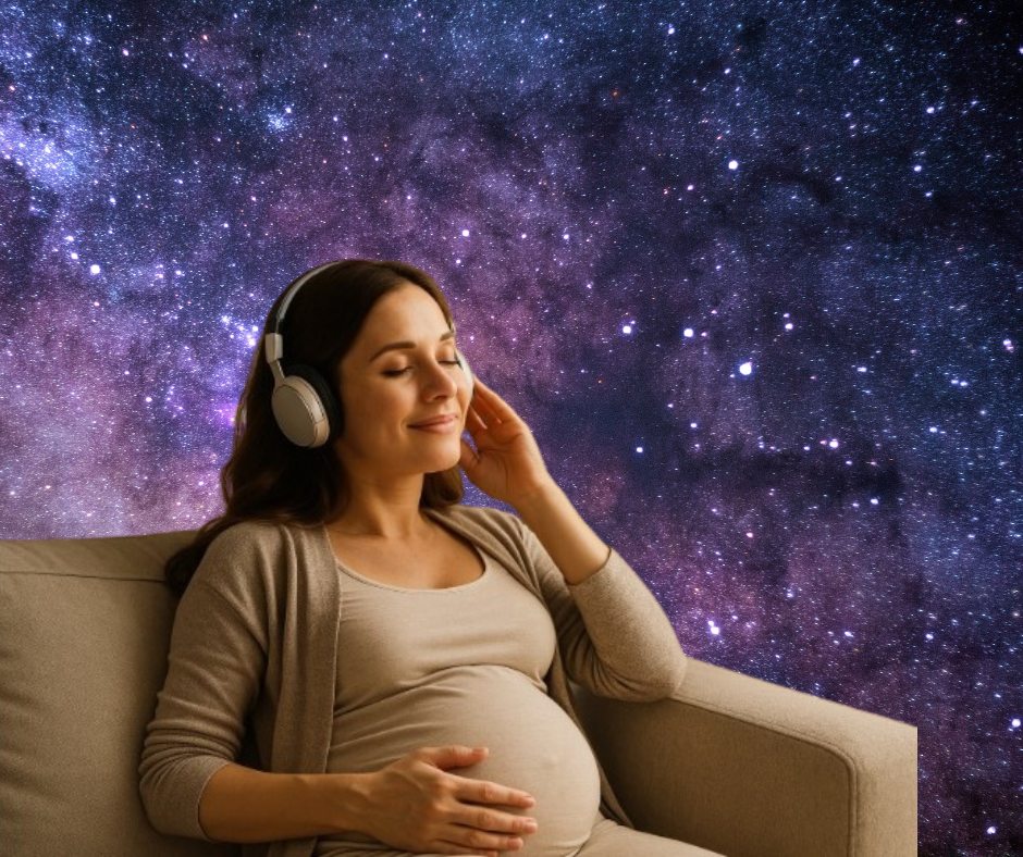 mujer embarazada escuchando musica